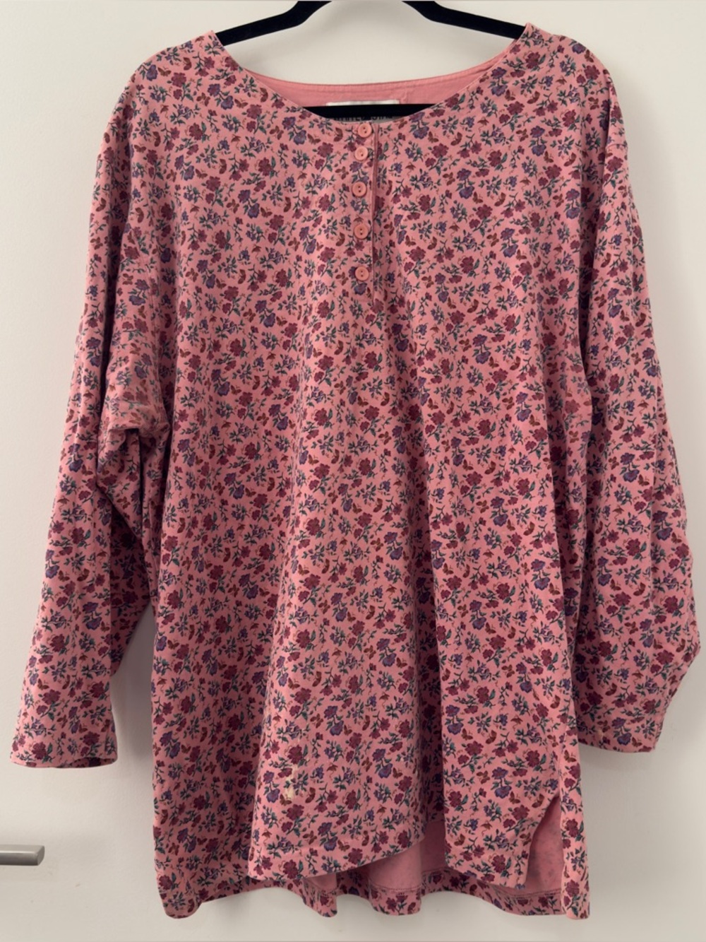 Vintage Y2K White Stag Floral Long Sleeve Shirt Blouse Size 24W Plus Pink Granny